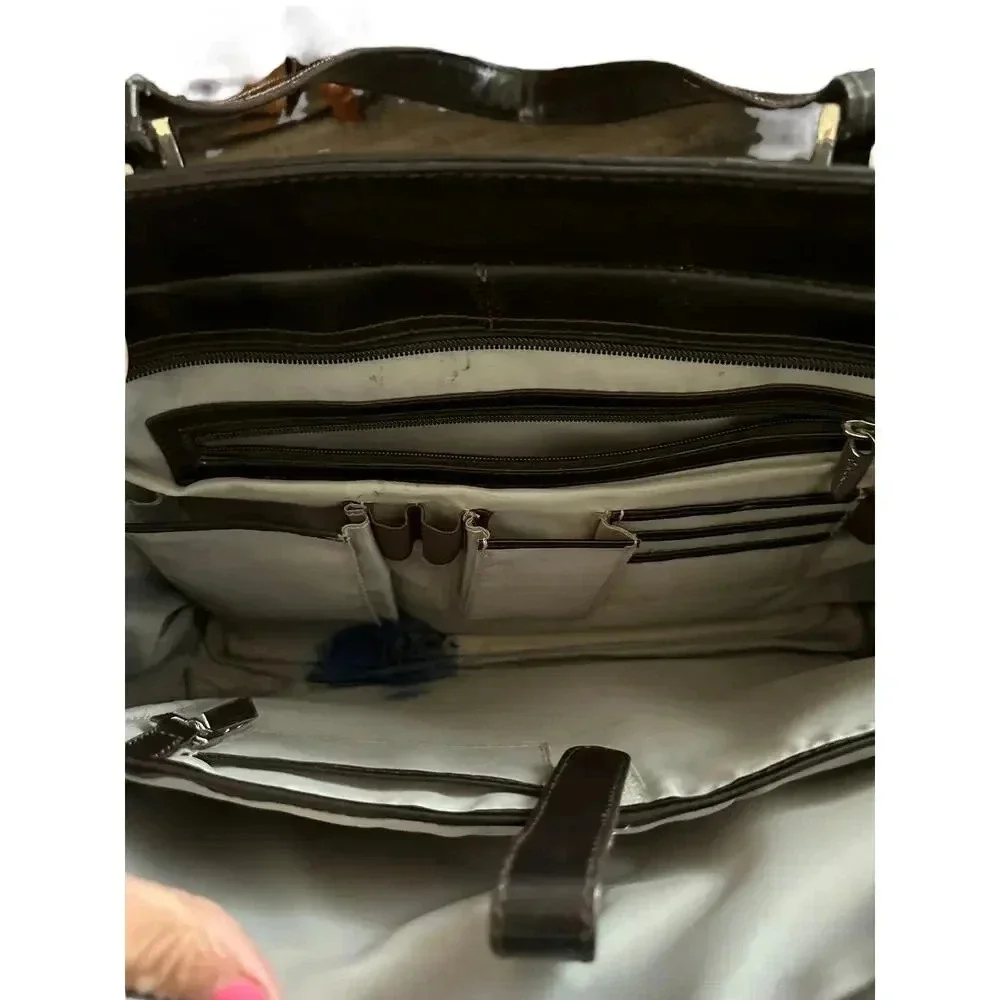 Franklin Covey Brown Leather Work Laptop Bag Organizer Briefcase Shoulder Tote